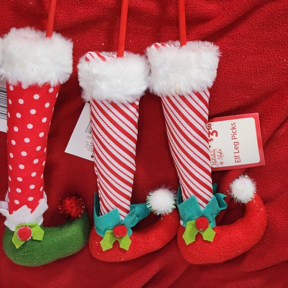 Holiday Style 6pk Assorted Elf Leg Felt Cloth and Wooden Picks for Decorating - Picture 3 of 16